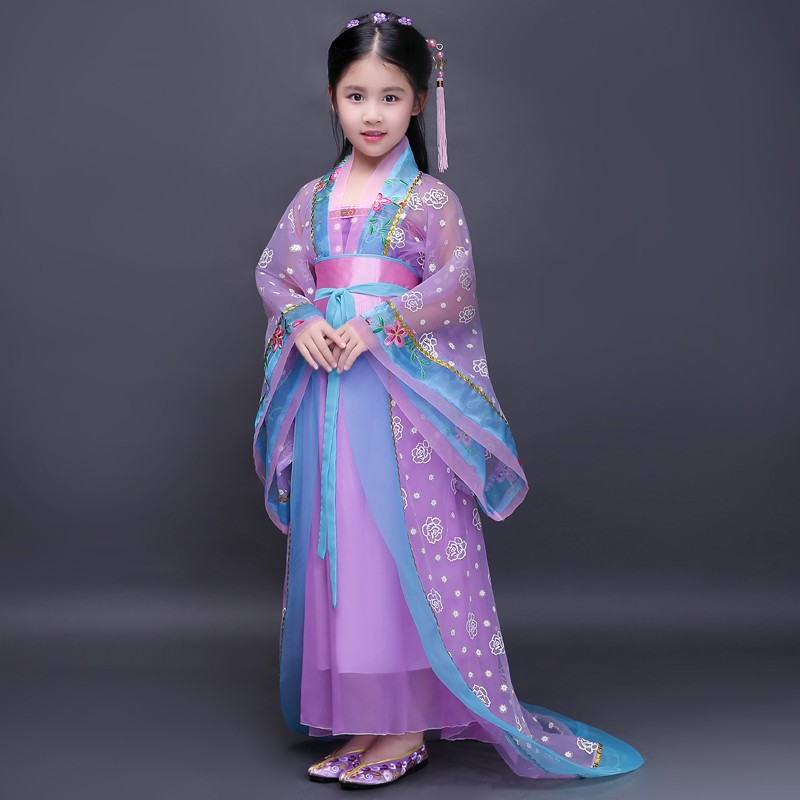 Chinese Folk Dance Dress Children's costumes Hanfu trailing dress Tang Dynasty Princess Fairy COS costumes Children's Chinese costumes