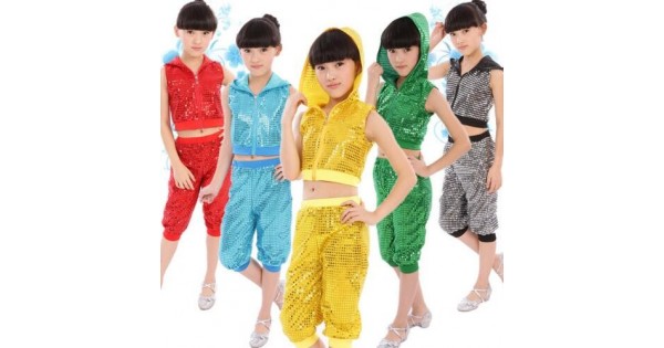 YOOJIA Kids Boys Girls Jazz Dance Top Performance Costume Kids Boys Glittery Sequined Vest Waistcoat Hip-Hop Dance Top
