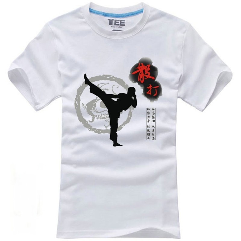 Kung fu T Shirt Chinese Tai Chi Tshirt Men Tops Short Sleeve Printed 100%Cotton Clothing T-shirt Tees