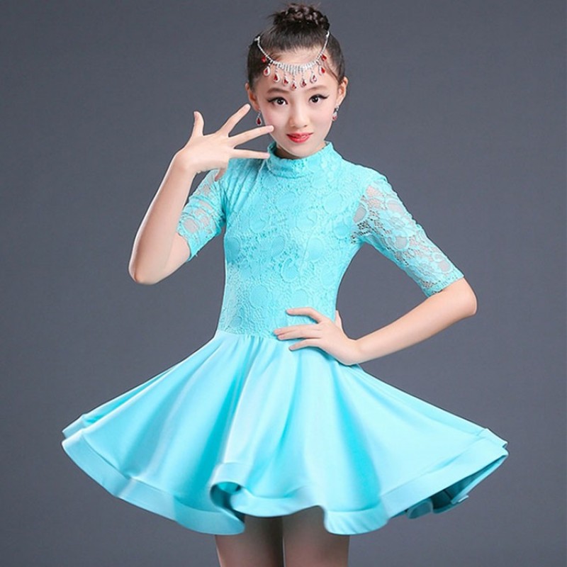 Lace Latin Dance Dress For Girls Latin Costume Child Kids Dancing Dress Girl Dancewear Kid Competition Latin Dress 