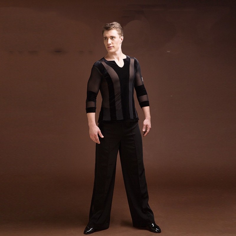 Latin Dance Tops For Males Black Color Plus Size Velvet Shirt Classical Men Professional Ballroom Practice Clothes