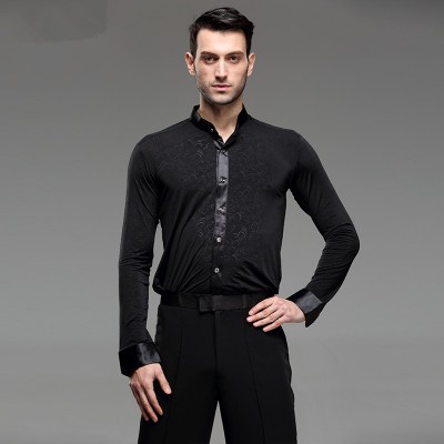 Latin shirts for men male competition stage performance long sleeves ballroom chacha samba waltz dancing tops 