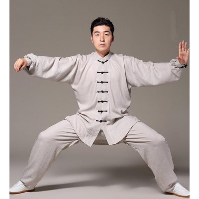 Men's chinese Kung Fu clothes linen material Taichi Sports fitness wush martial practice uniforms 