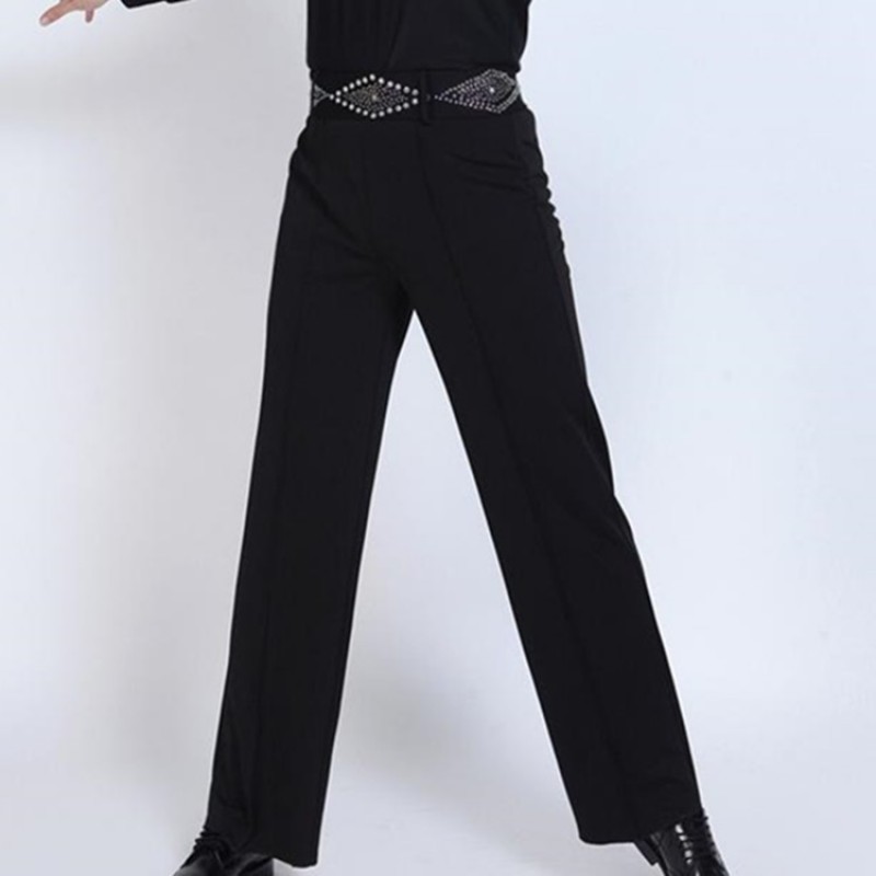 Men's latin ballroom dance pants diamond male black competition stage performance chacha rumba dancing trousers