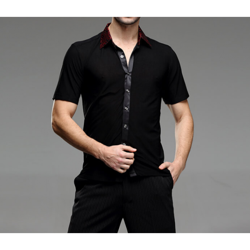 Men's latin dance shirts short sleeves male ballroom tango jive chacha rumba waltz dancing tops 