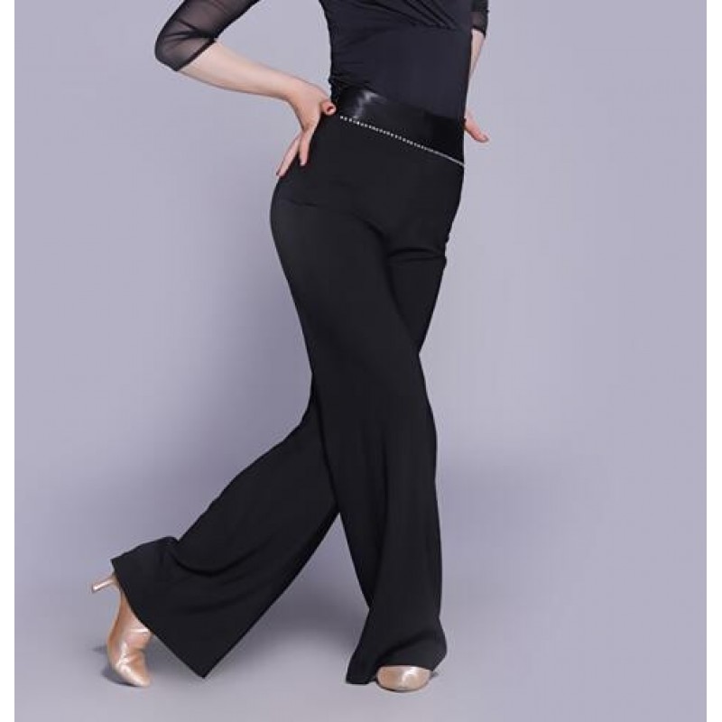 Sexy Ladies Women Latin Dance Pants Crystal Decorated Stage Competition Ballroom Modern Rumba Samba Dancer Trousers 