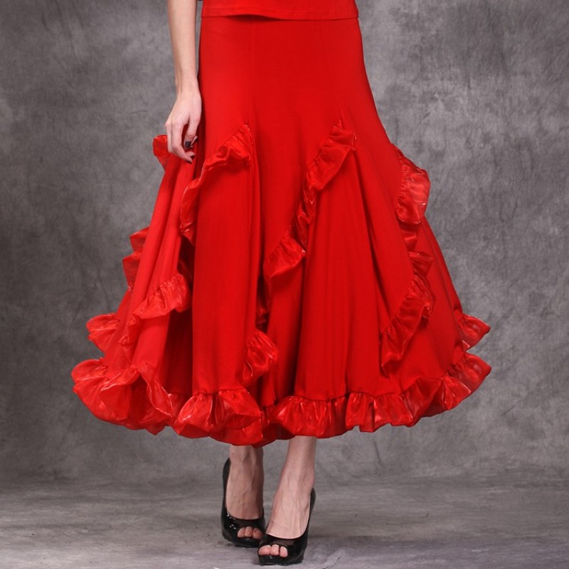 Sexy Lady Ballroom Dancing Skirt Women Red Stage Standard Professional Modern Tango Waltz Jazz Swing Long Skirts 