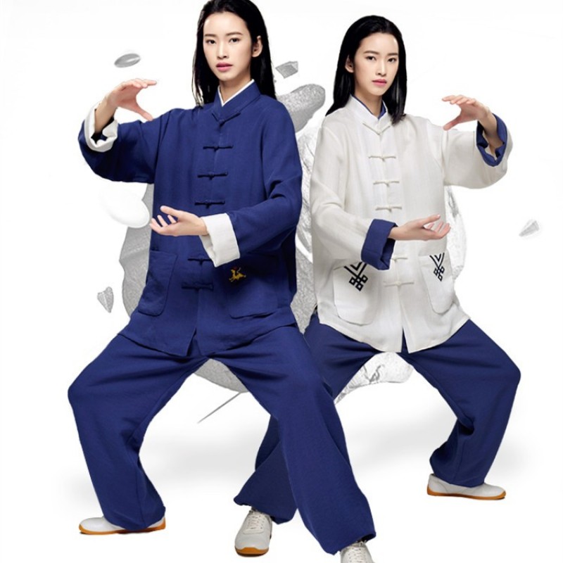 Tai Chi Uniforms for women men linen Embroidery pattern sports fitness exercises pratice  Wushu Martial stage performance clothes 