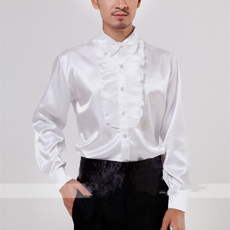 White lotus leaf performance shirt men performance costume competition chorus dress chorus performance bow tie