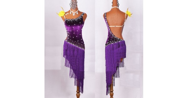 D957 Performance Latin Skirt Tassel Dress Rumba Samba Belly Dance Dress M/L 