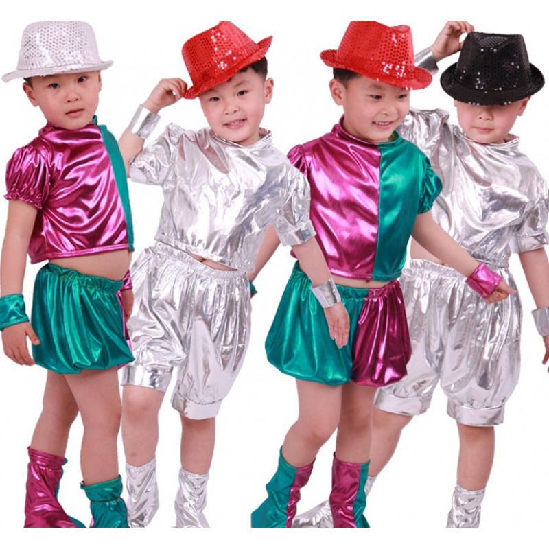 Children's jazz dress, children's silver space suit, hip-hop costume, boys'and girls' modern hip-hop Costume