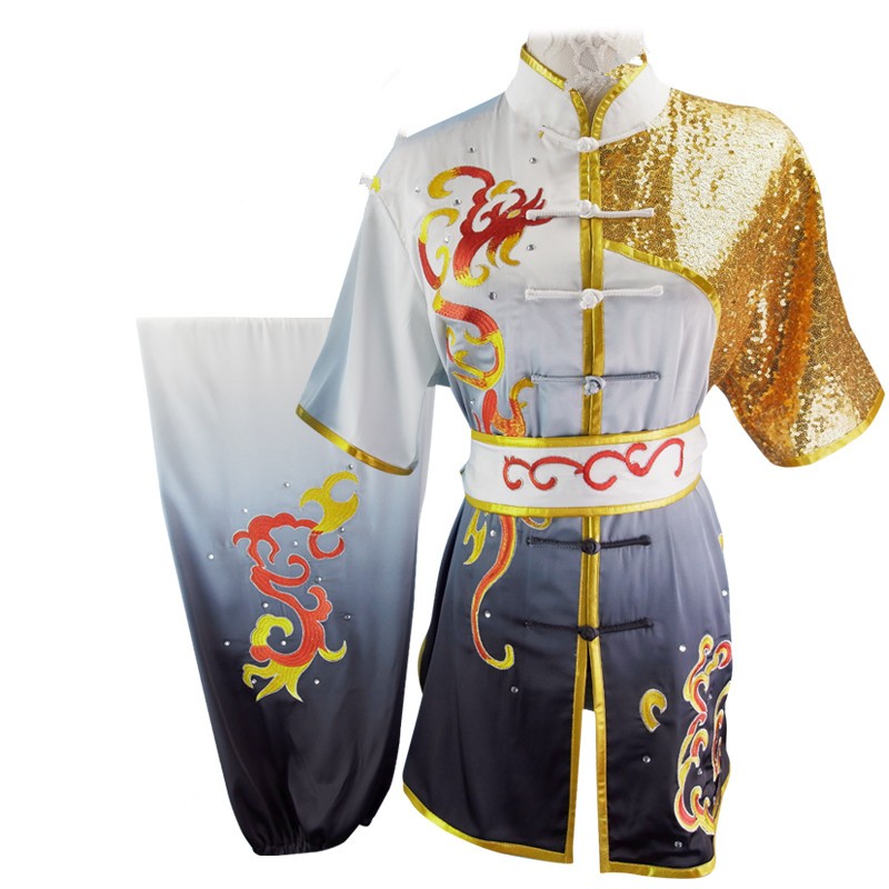 Chinese Martial Arts Clothes Kungfu Clothe Wushu Competition of Hanzi Nanquan Changquan Performing Colorful Clothes, Embroidery Cloud, 