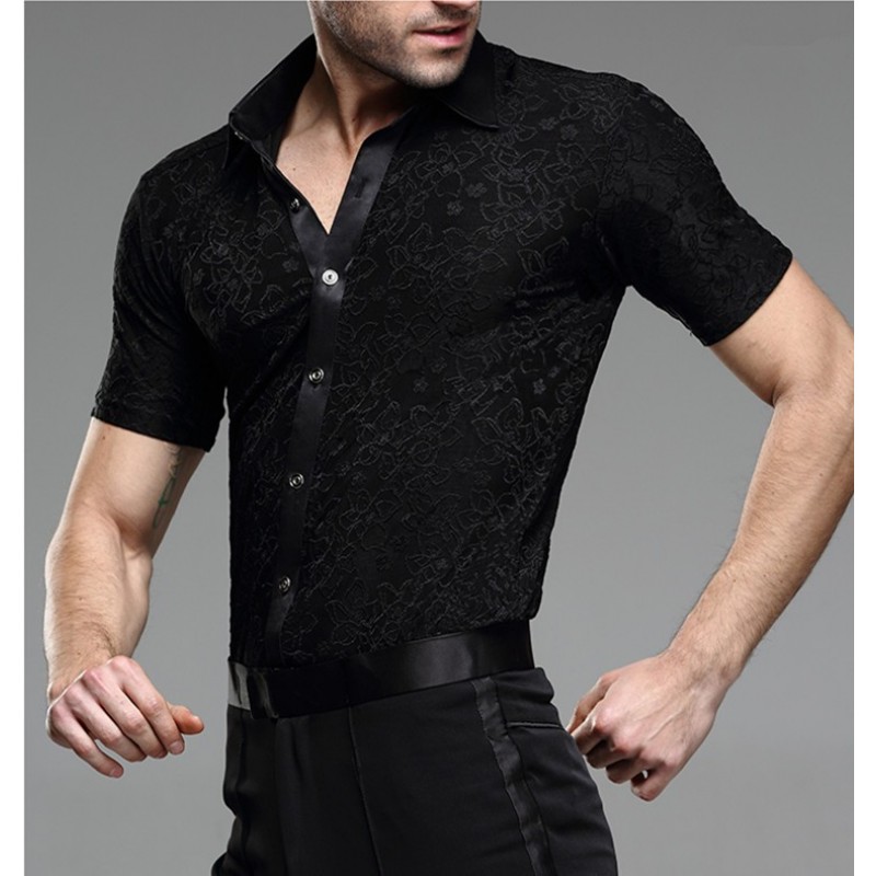 Latin Dance Shirts Ballroom Dance Shirts Latin jacket men Short Sleeve Dance Costume performance clothes
