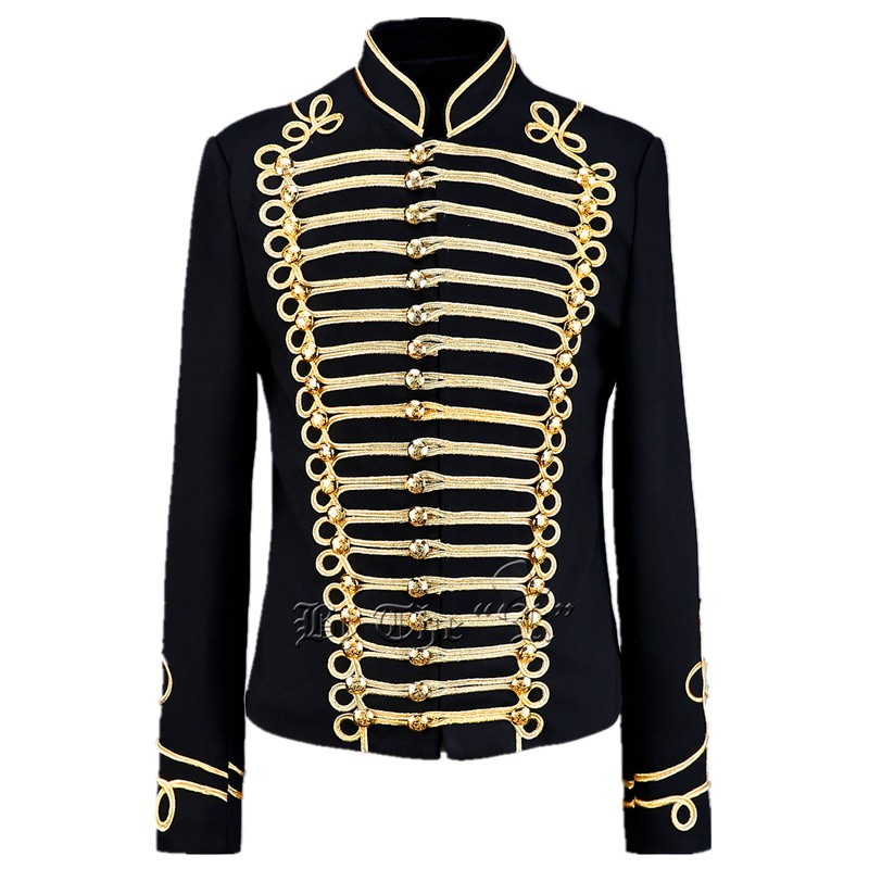 Men's jazz dance coat black with gold pattern fashion night club dj singers host chorus magician stage performance cosplay jacket coats