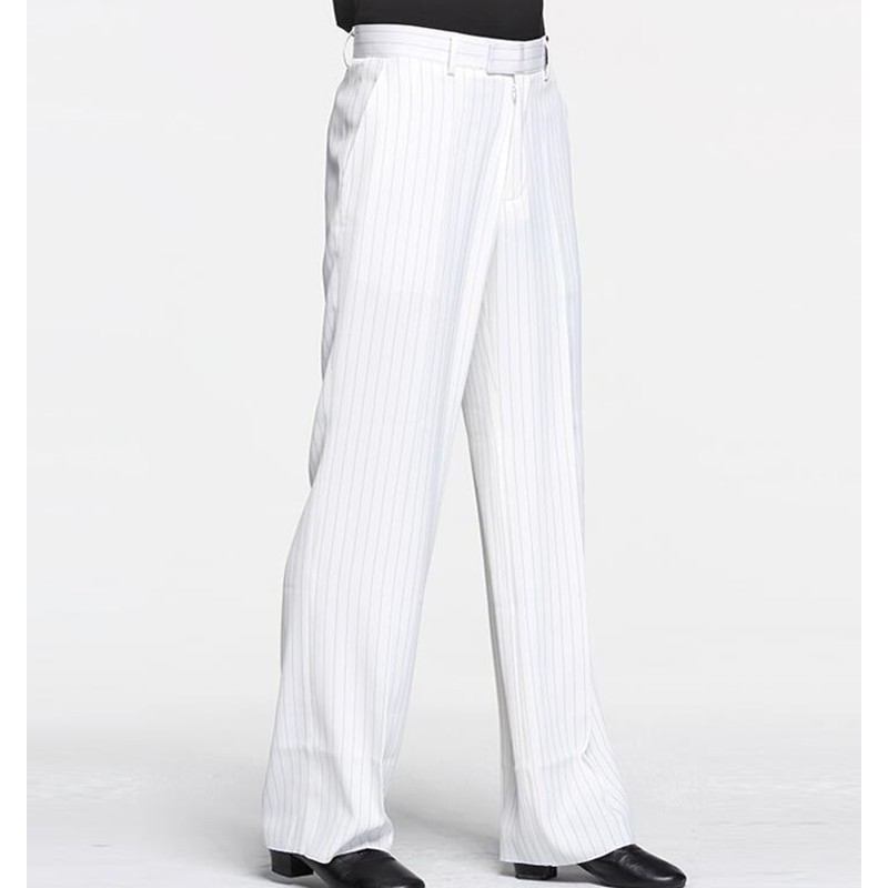 Custom size white striped ballroom latin dance pants for men stage performance  pantalon latin pour homme