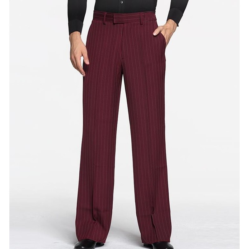 Custom size wine striped latin ballroom dance pants for men competition stage performance waltz tango chacha dance trousers for male