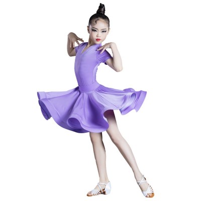 Girls children mint yellow violet red latin dance dresses kids ballroom latin stage performance clothes salsa modern dance competition dance outfits for girls