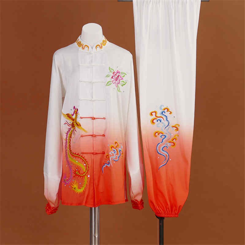 Competition martial art clothing for women Taijiquan white orange gradient embroidery Phoenix professional Taijiquan wushu taichi performance suit