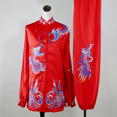 Gold red Embroidered Dragon Tai Chi Martial art competition clothing for women men stage performance wushu competition uniforms kungfu clothes