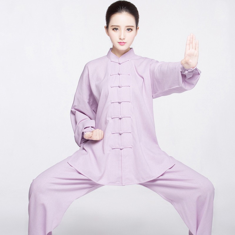 Light purple blue Tai chi Clothes for women and men linen martial art uniforms wushu tai ji quan stage performance clothing chinese kung fu morning fitness clothes