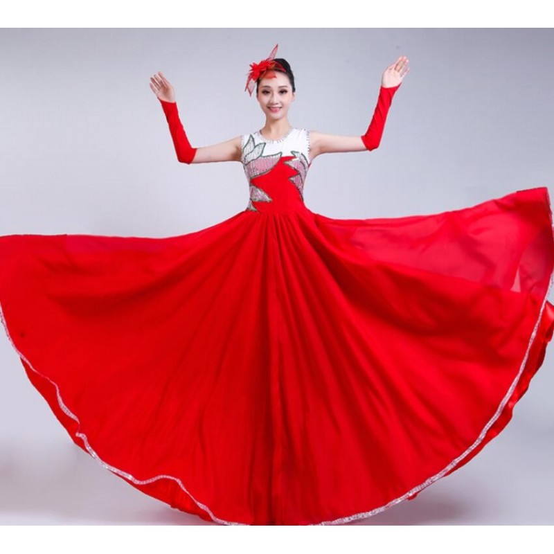  Red Flamenco dress female opening dance big swing Spanish Bullfighting dance costume Opening dance Chorus costumes stage dancer costumes