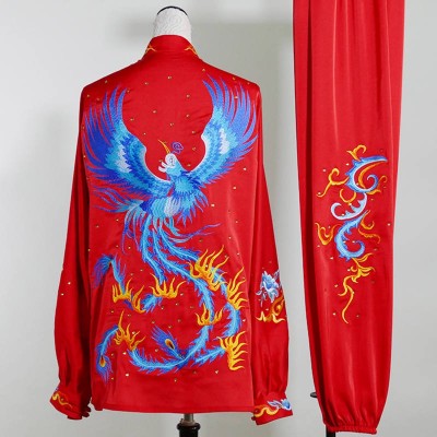 Red Phoenix Embroidered Taichi martial art competition Costume Female Swordsmanship wushu stage perfromance Costume