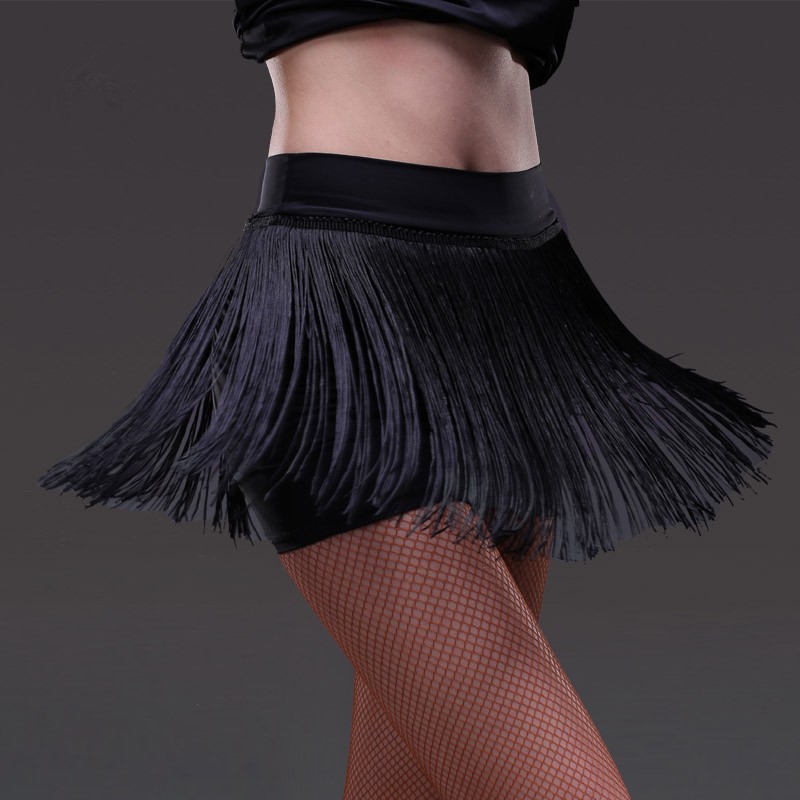 Wholesale Black fringed Latin Dance Skirt For Womens black tassel Latin salsa chacha Dance Dress Competition Practice Dancewear for lady