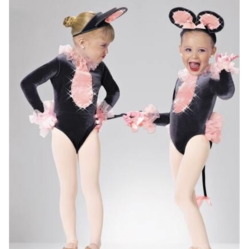 Children toddlers Little Mouse Cosplay outfits Christmas grey with pink New Year Dressing girls jazz Children's Performance Clothing Stage Dance wear for kids